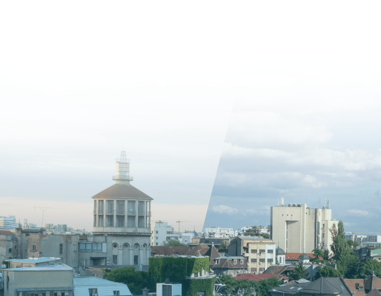 Panoramă a Bucureștiului de pe acoperișuri, la răsărit